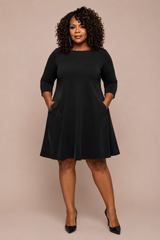 Soffio Crepe Trapeze Dress, 3/4 Sleeve - Plus
