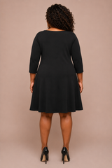 Soffio Crepe Trapeze Dress, 3/4 Sleeve - Plus