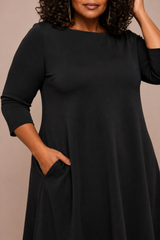 Soffio Crepe Trapeze Dress, 3/4 Sleeve - Plus