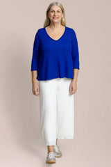 Pop V-Neck Top, 3/4 Slv