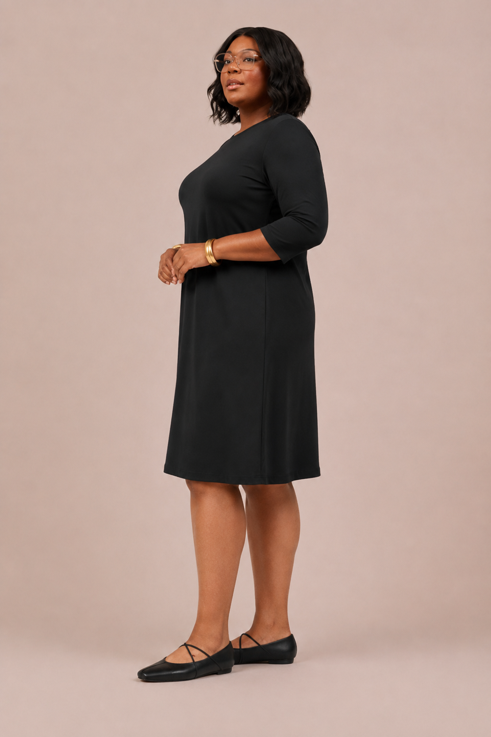 Go To Trapeze Dress 3/4 Sleeve - Plus