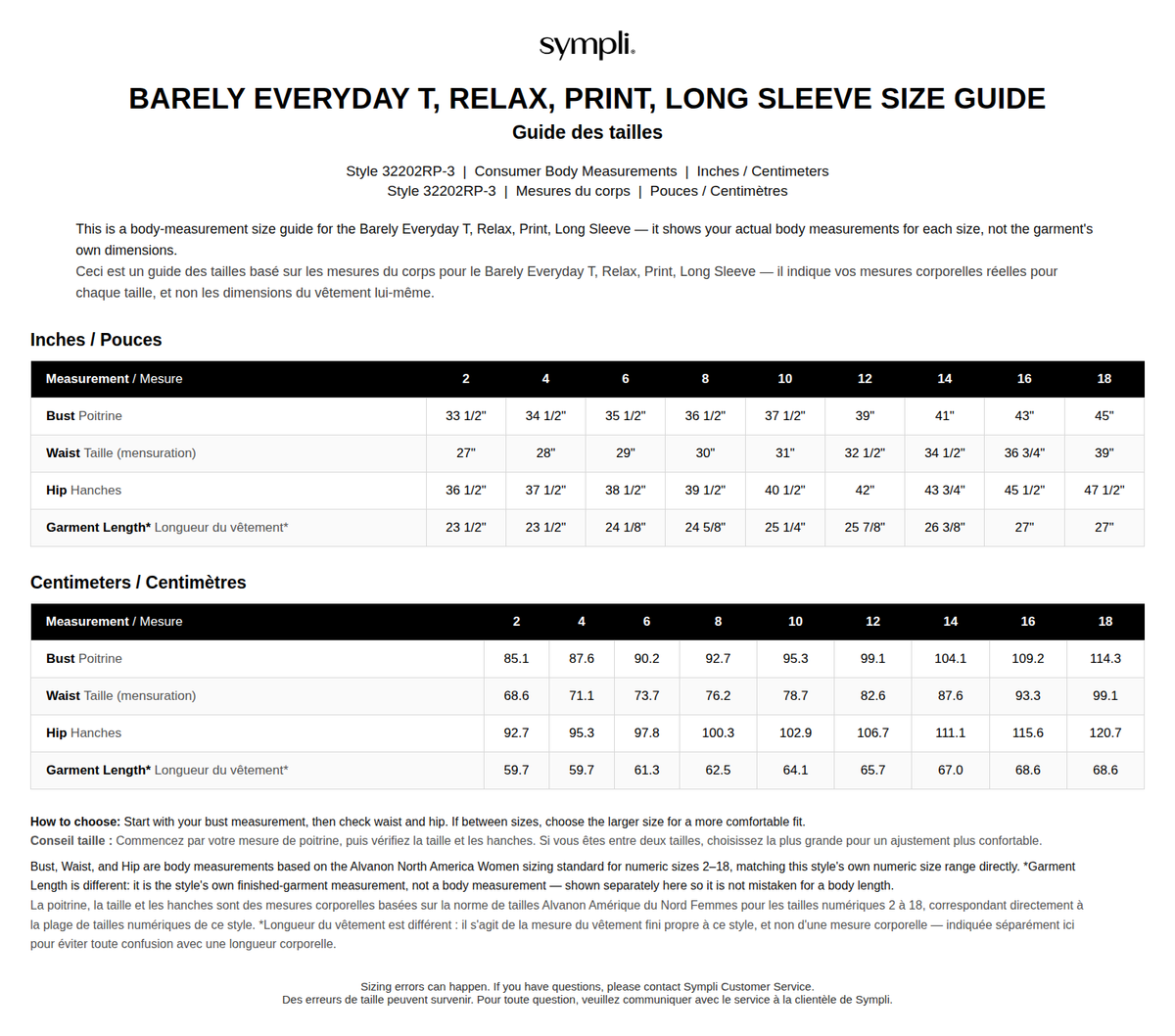 Barely Everyday T Relax Long Sleeve size chart