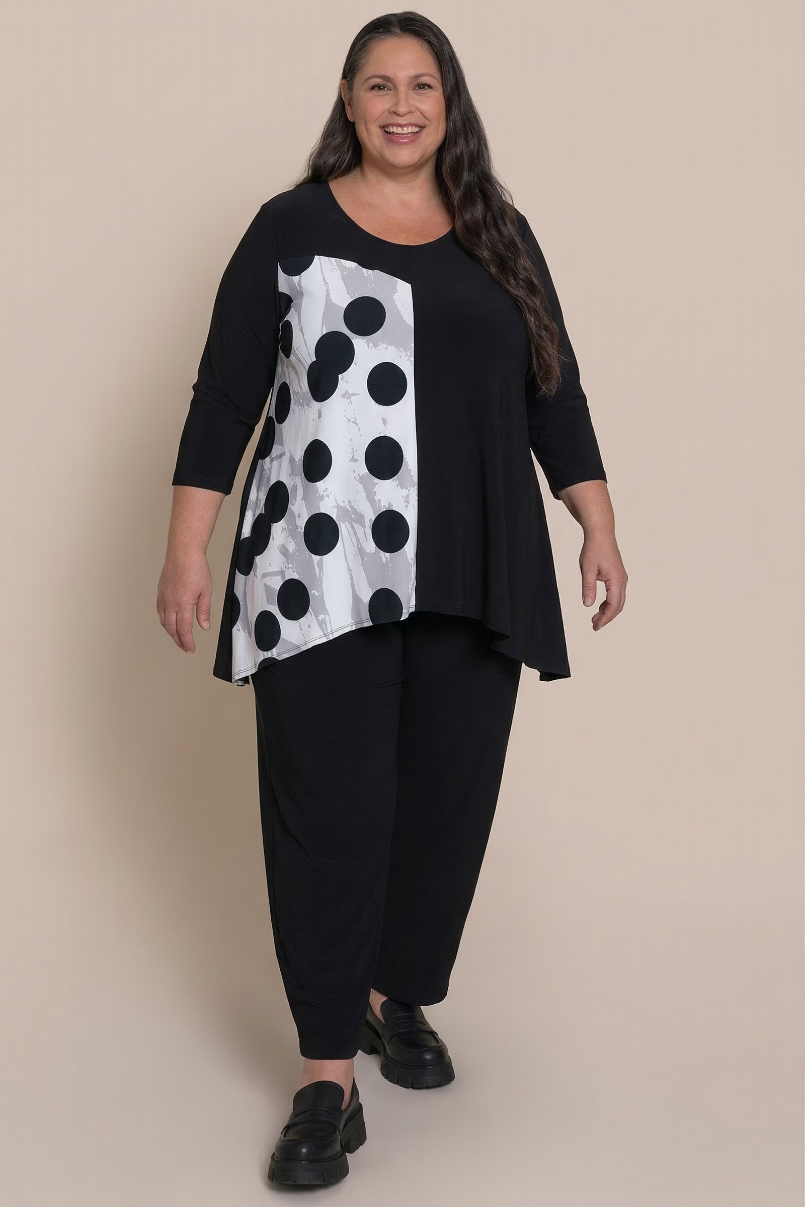 Go  To Low  Neck  T, Blocked Print