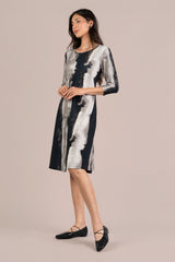 Go To Trapeze Dress Print 3/4 Sleeve