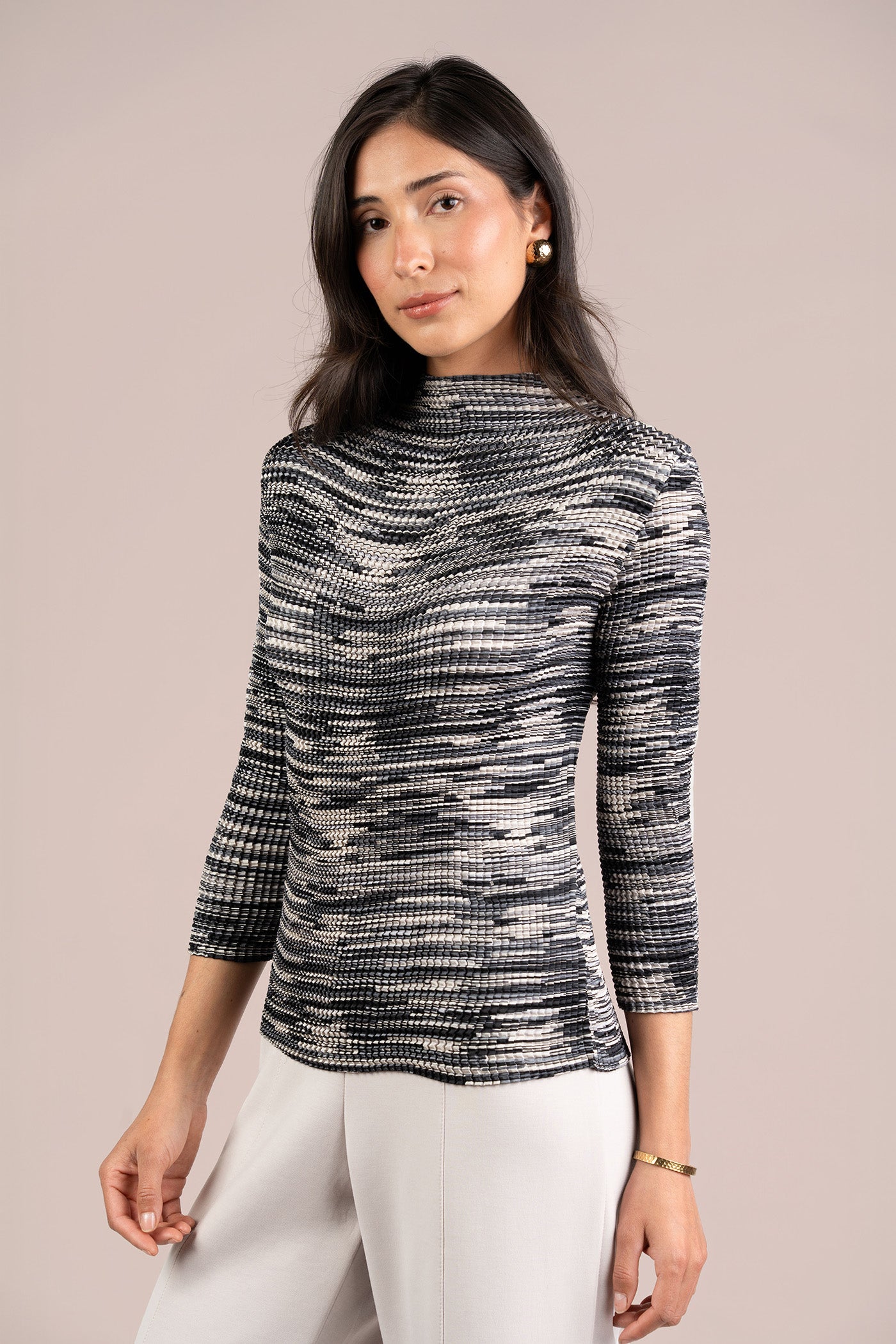 Plisse Mock Neck, Print