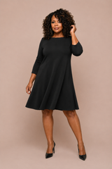 Soffio Crepe Trapeze Dress, 3/4 Sleeve - Plus