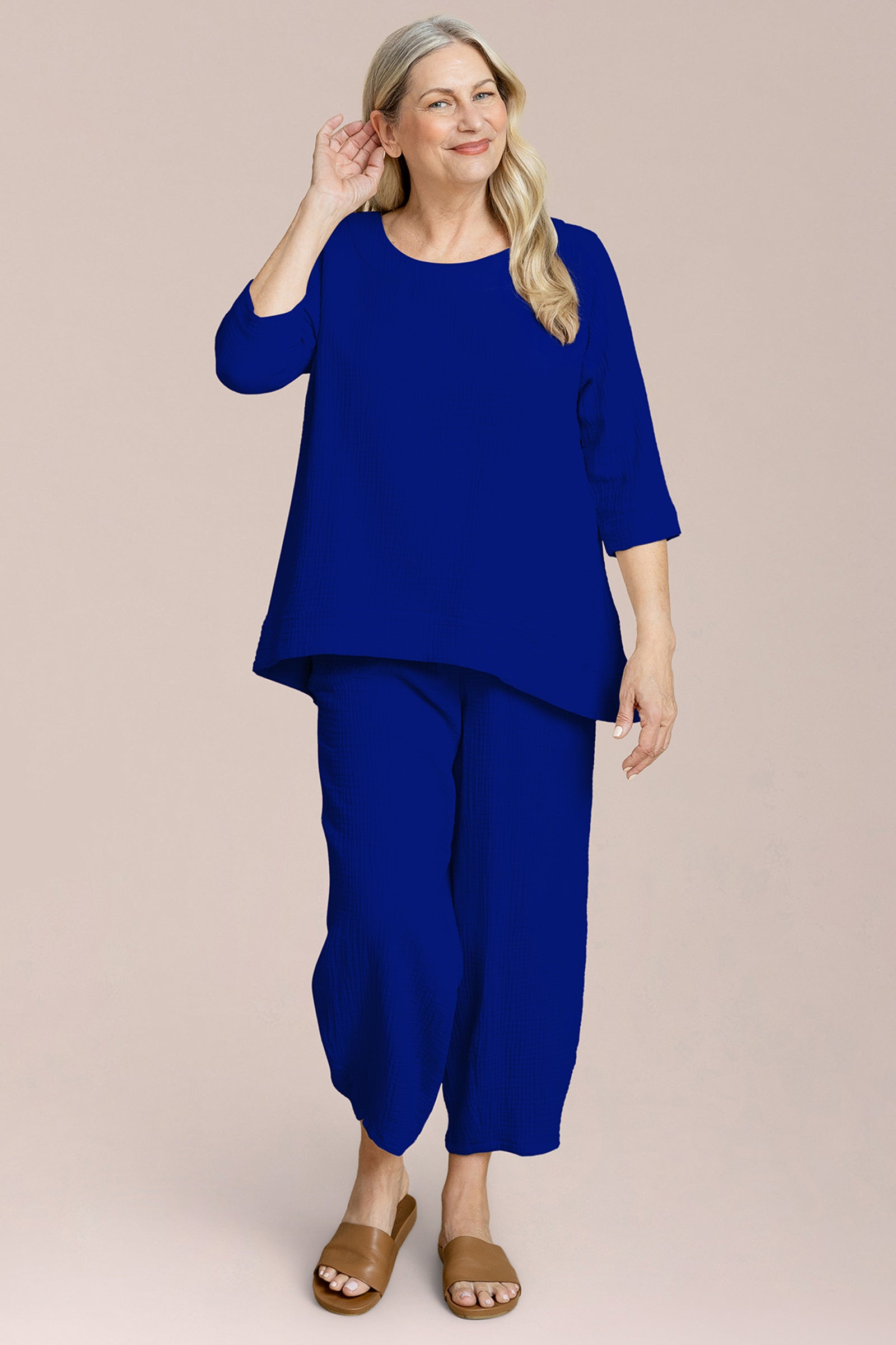 Breeze Nu Button Back Top, 3/4 Sleeve