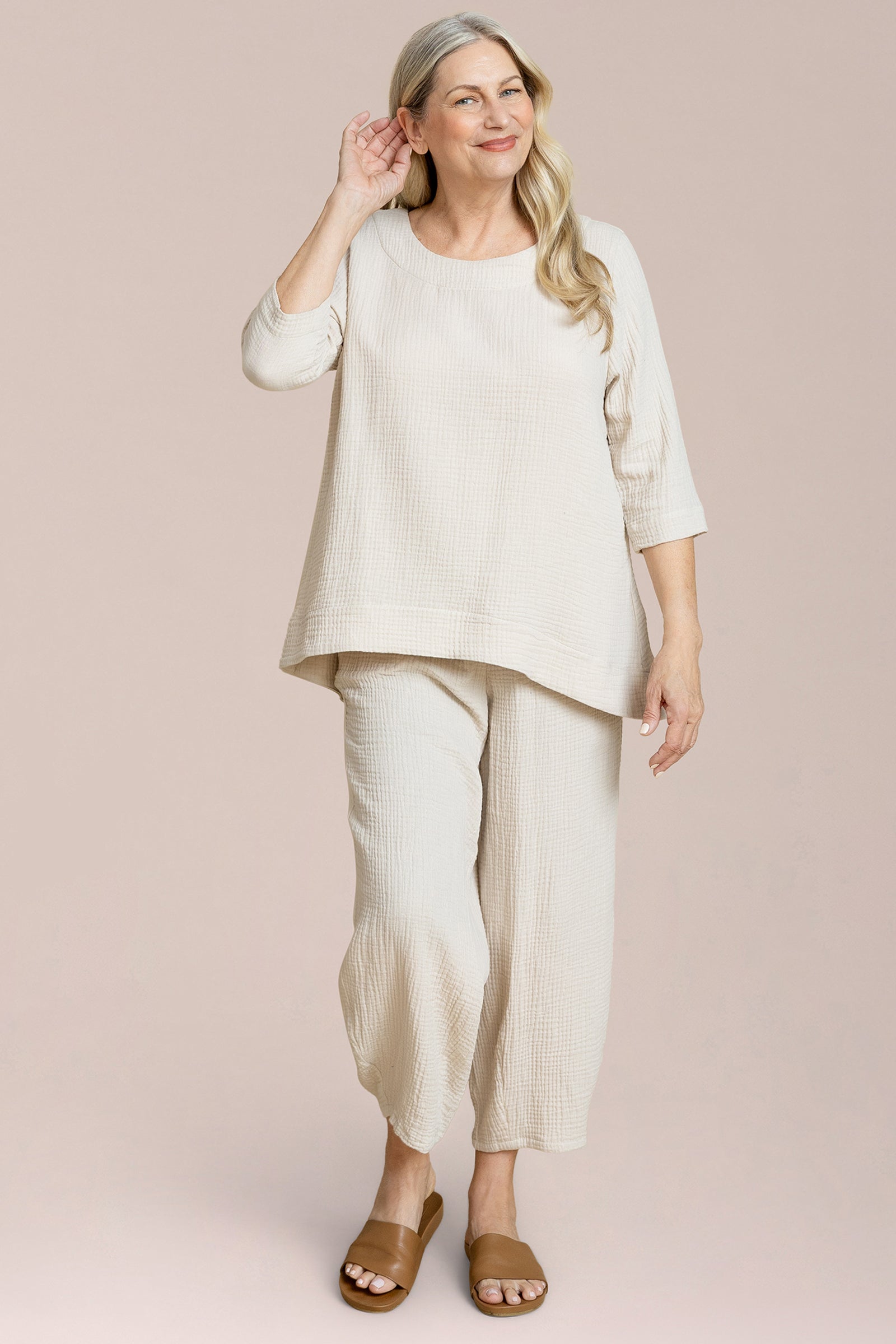 Breeze Nu Button Back Top, 3/4 Sleeve