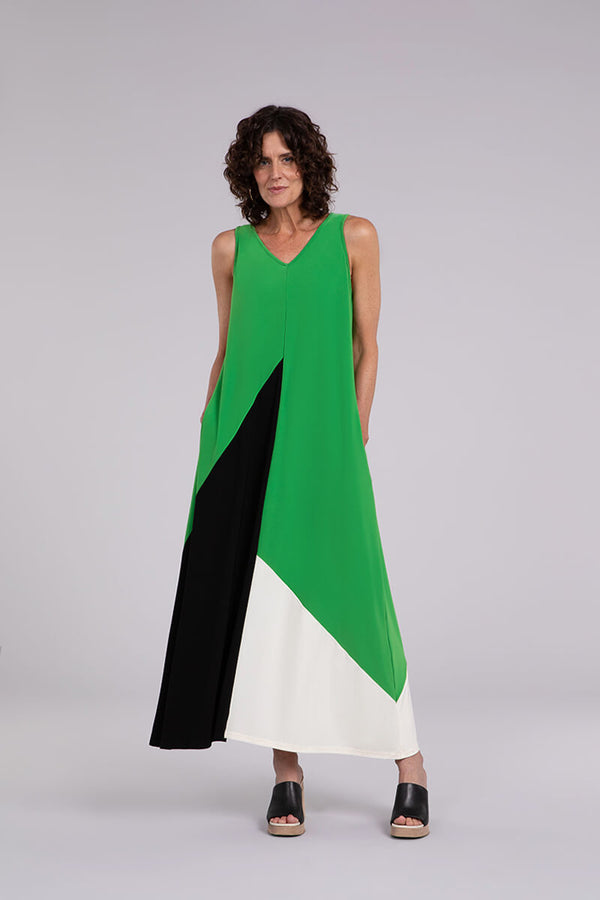 Colour Block Reversible Triangle Sleeveless Dress | Kelly/Black/Ivory