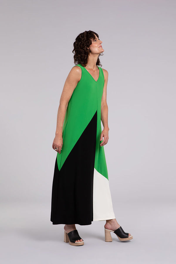 Colour Block Reversible Triangle Sleeveless Dress | Kelly/Black/Ivory