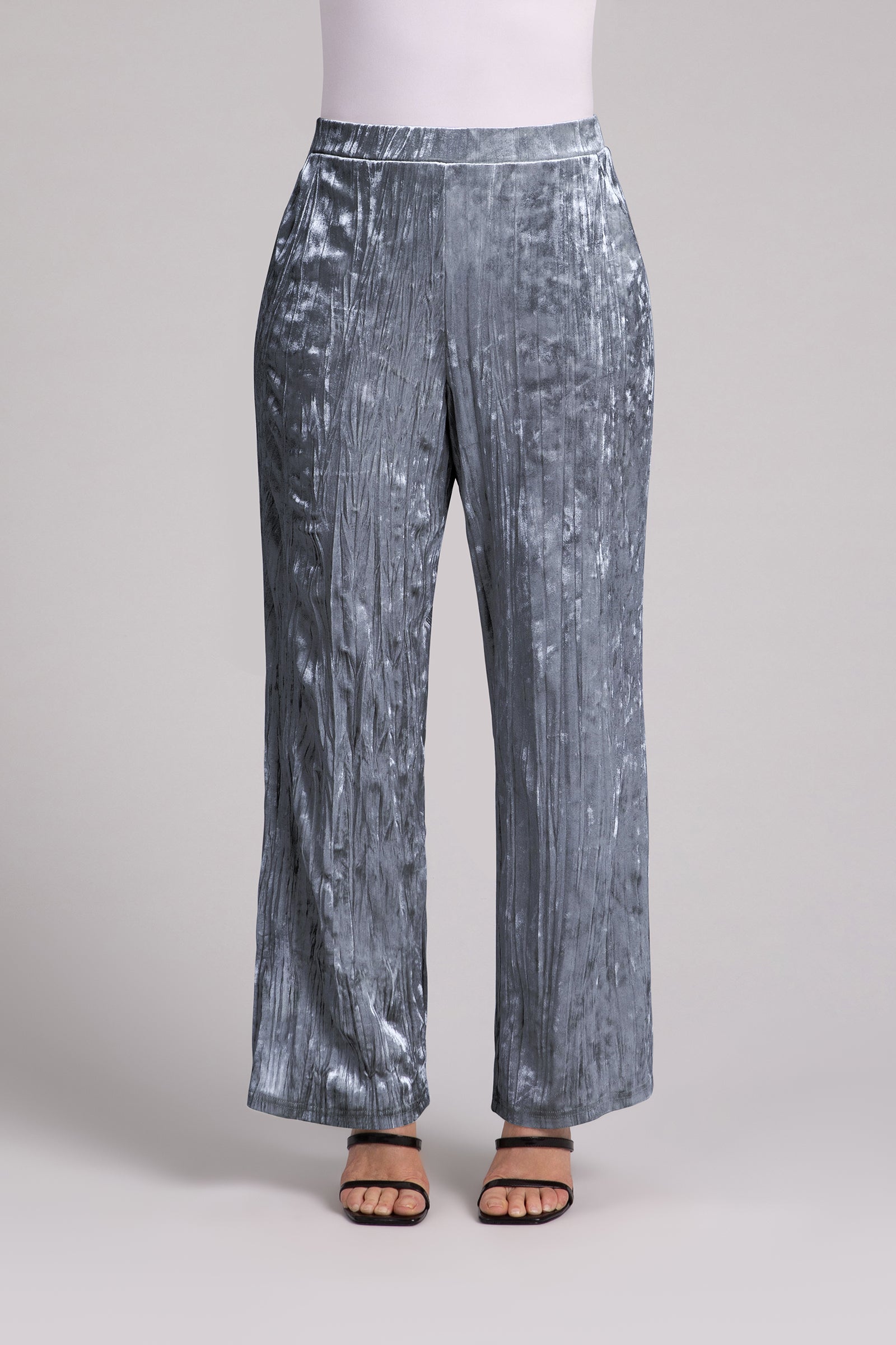 Crinkle Velvet Straight Leg Pant | Gunmetal | Sympli US