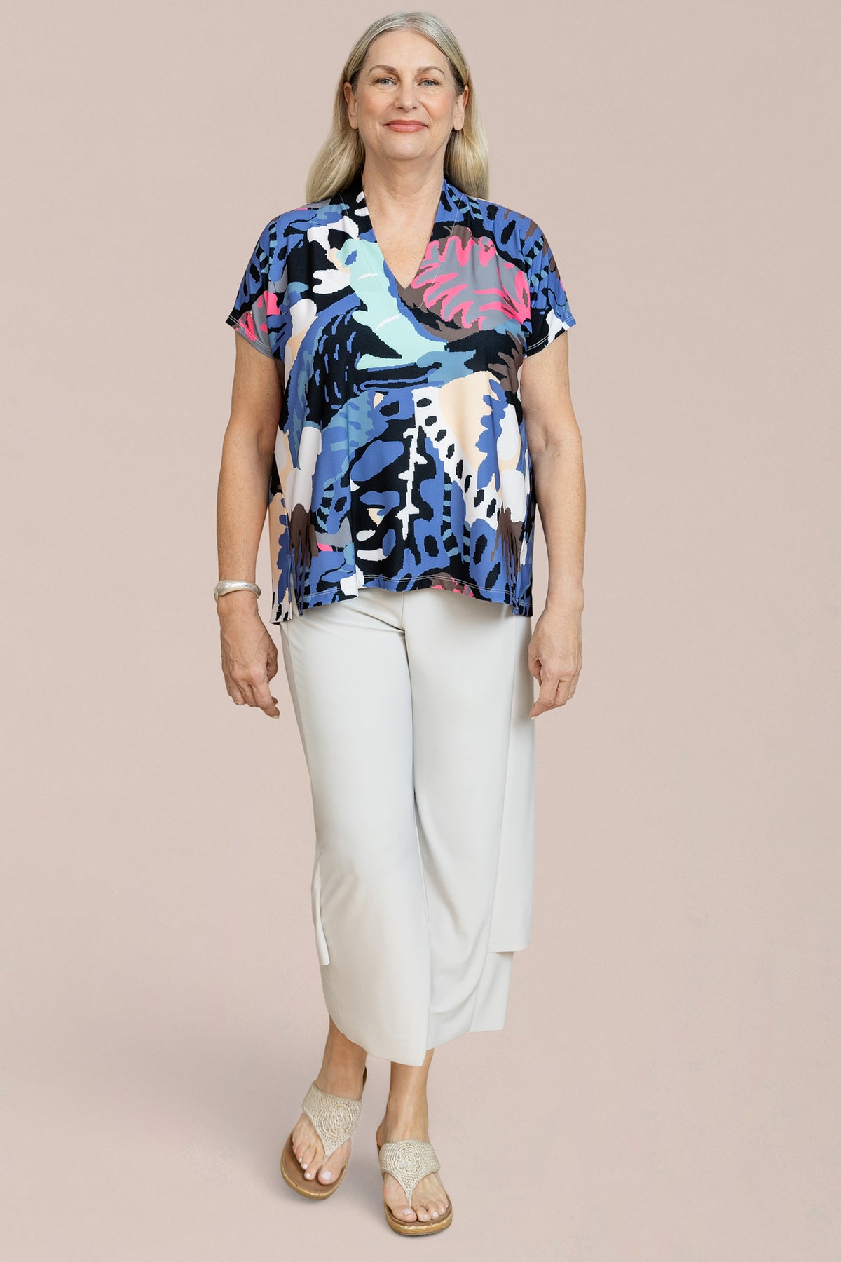 Deep V Top Print Short Sleeve