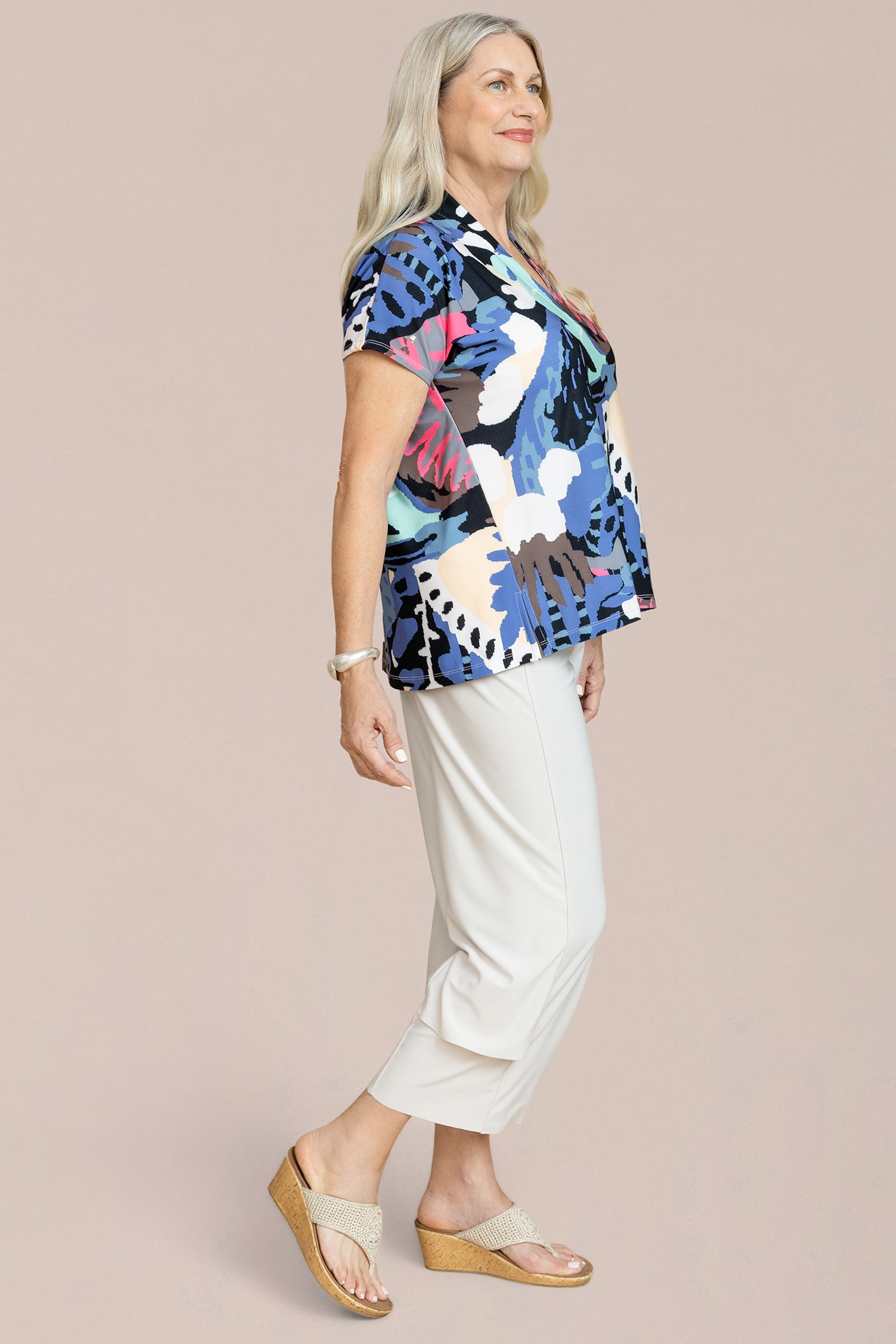 Deep V Top Print Short Sleeve