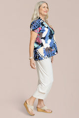 Deep V Top Print Short Sleeve