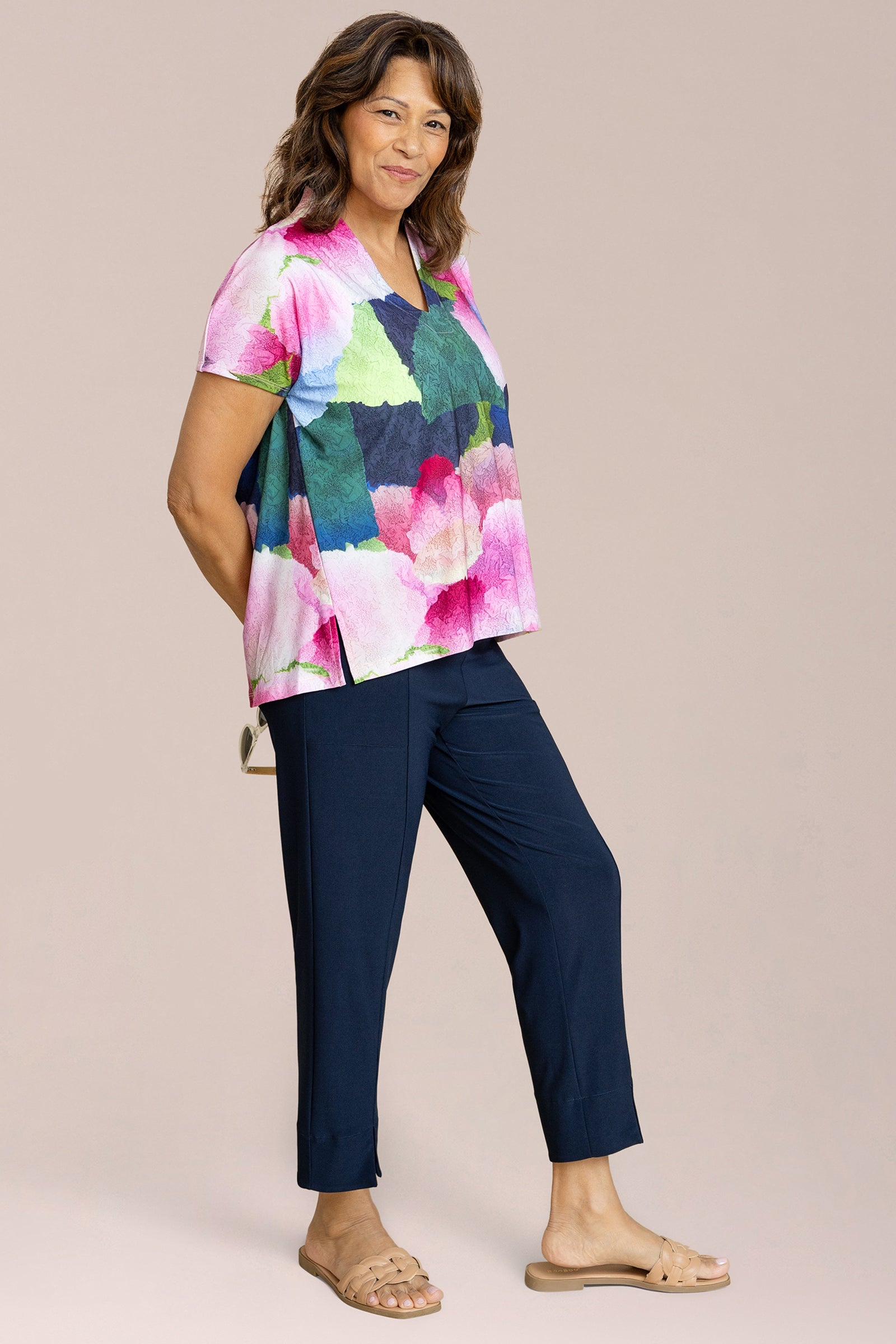 Deep V Top Print Short Sleeve