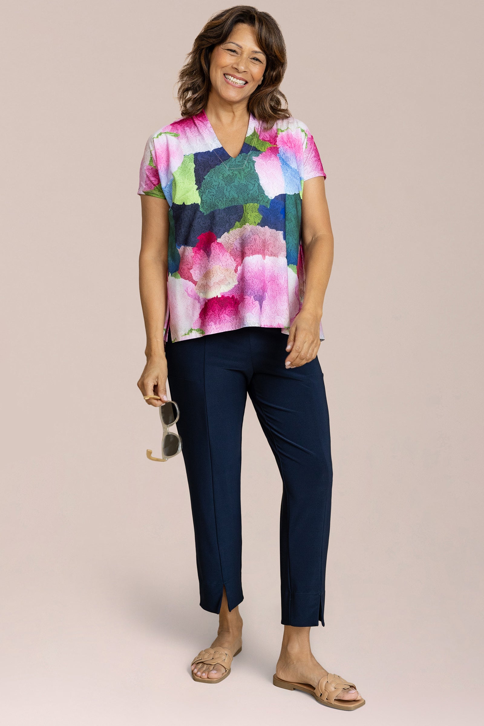 Deep V Top Print Short Sleeve