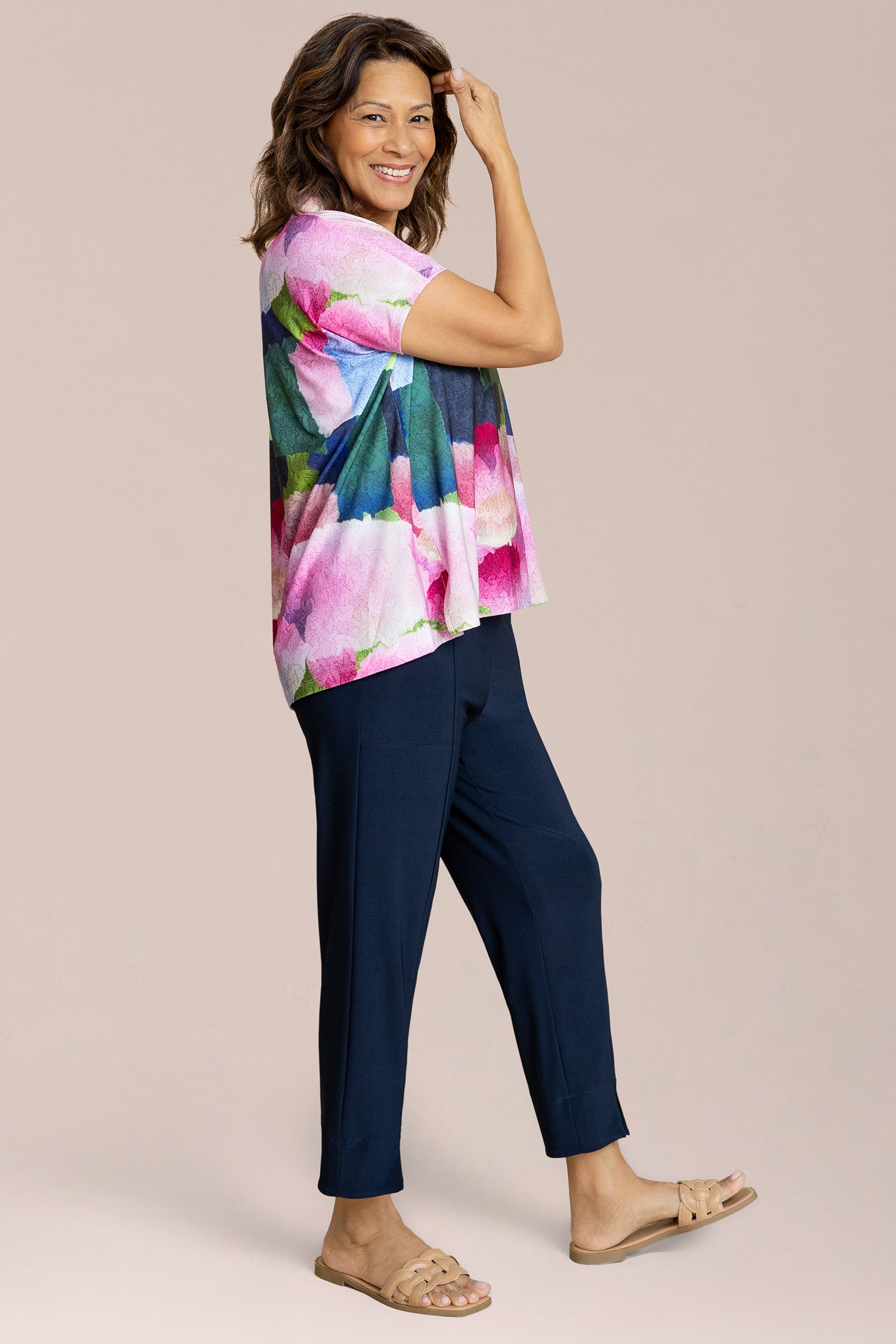 Deep V Top Print Short Sleeve