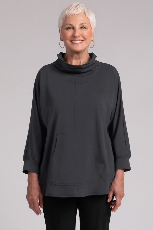 Fleece Back Jersey Funnel Neck Pullover with Kangaroo Pocket Plus | Graphite