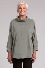 Fleece Back Jersey Funnel Neck Pullover with Kangaroo Pocket