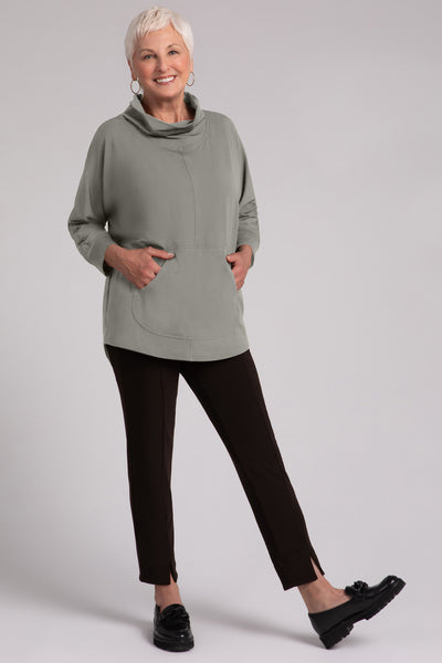 Fleece Back Jersey Funnel Neck Pullover with Kangaroo Pocket