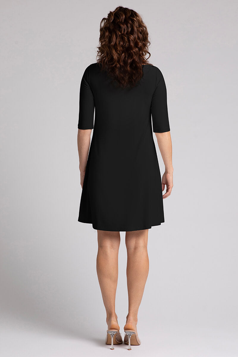 Shift Dress With 3/4 Sleeve In Black | Tessita | SilkFred US