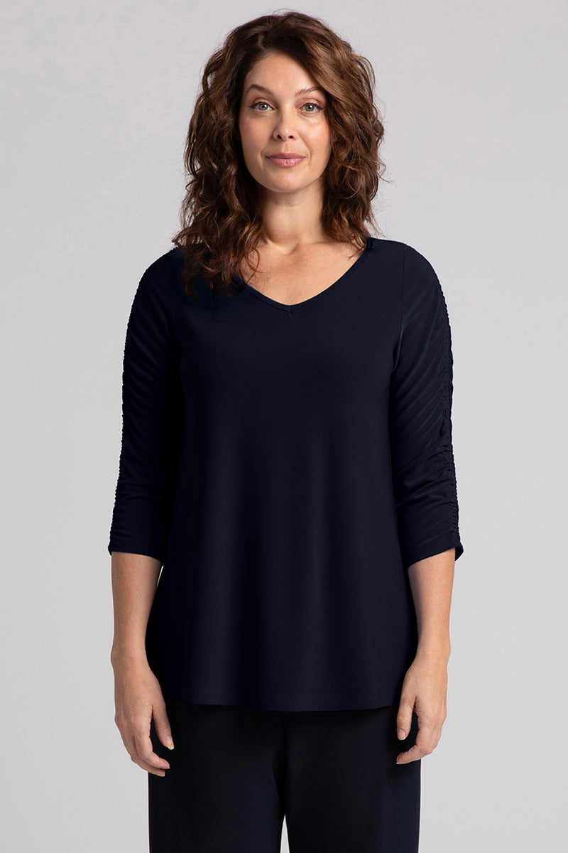 Revelry Top with Rusched Sleeve | Navy | Sympli US