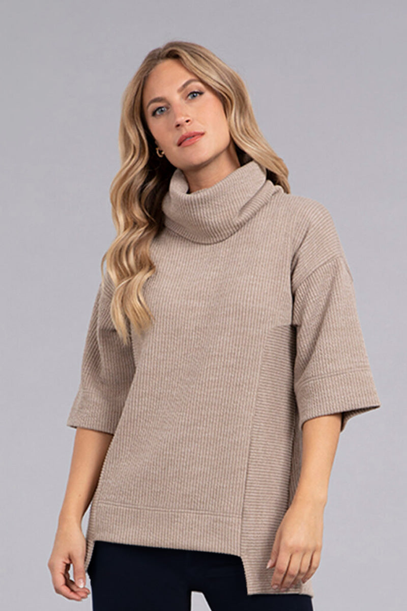 Step Hem Elbow Sleeve Rib Sweater