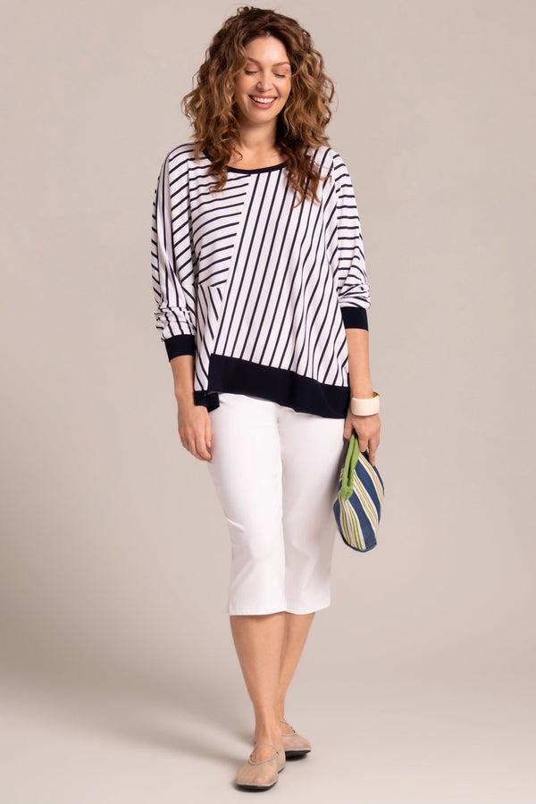 Trim Boxy Top | Navy Stripe