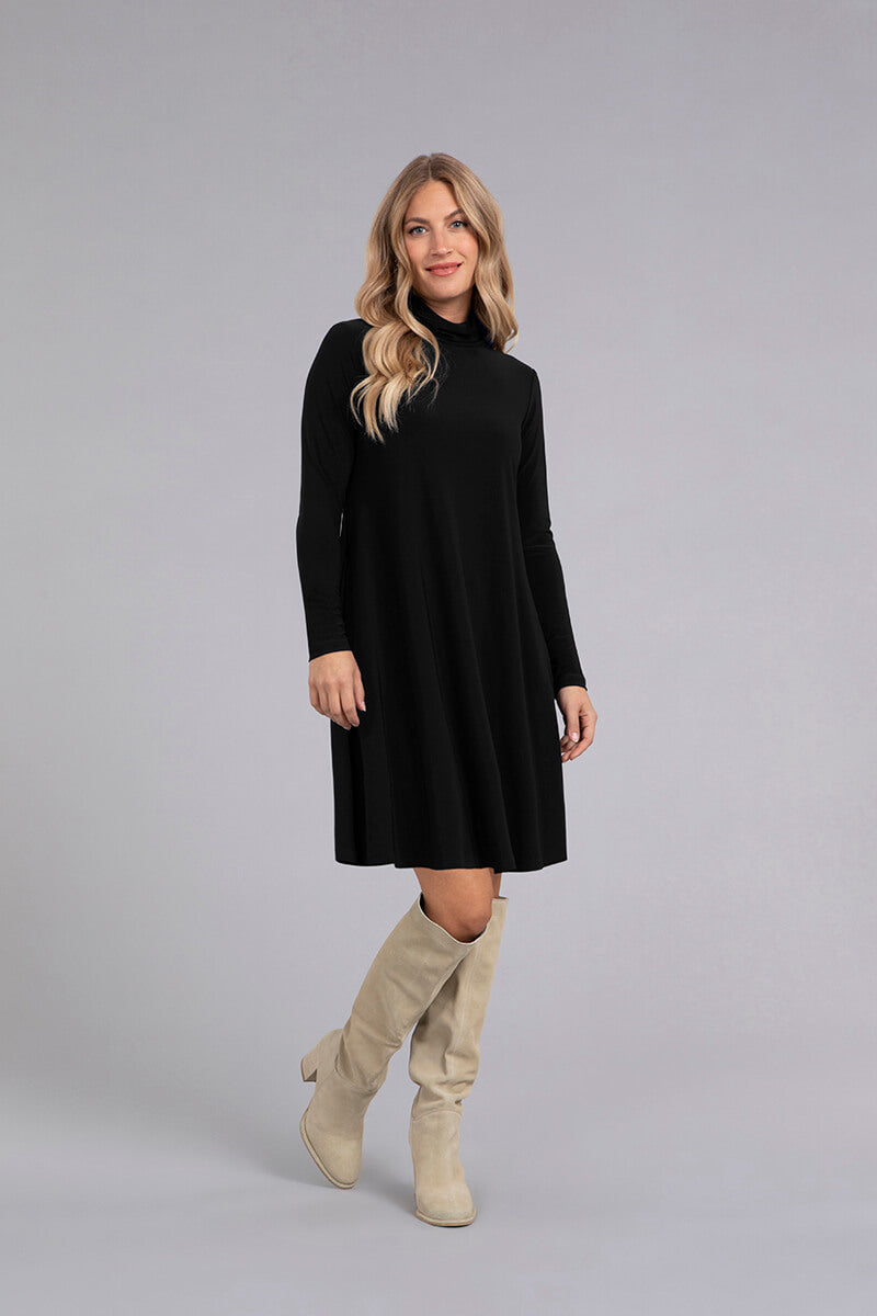 Turtle Neck Trapeze Dress, Black