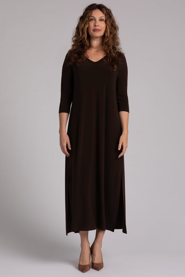 V-Neck Slit Dress | Chocolate