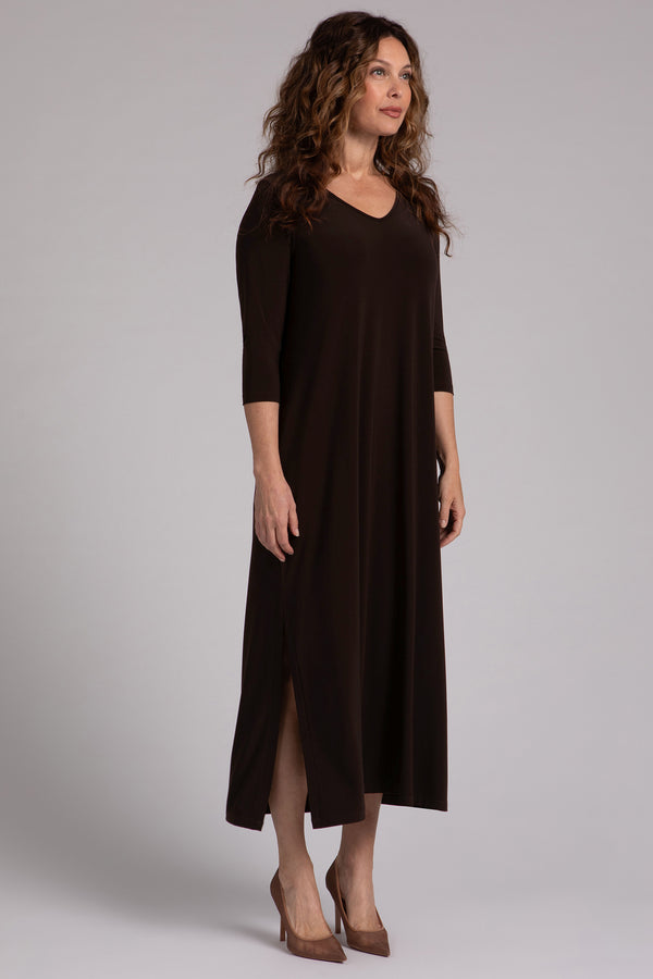 V-Neck Slit Dress | Chocolate