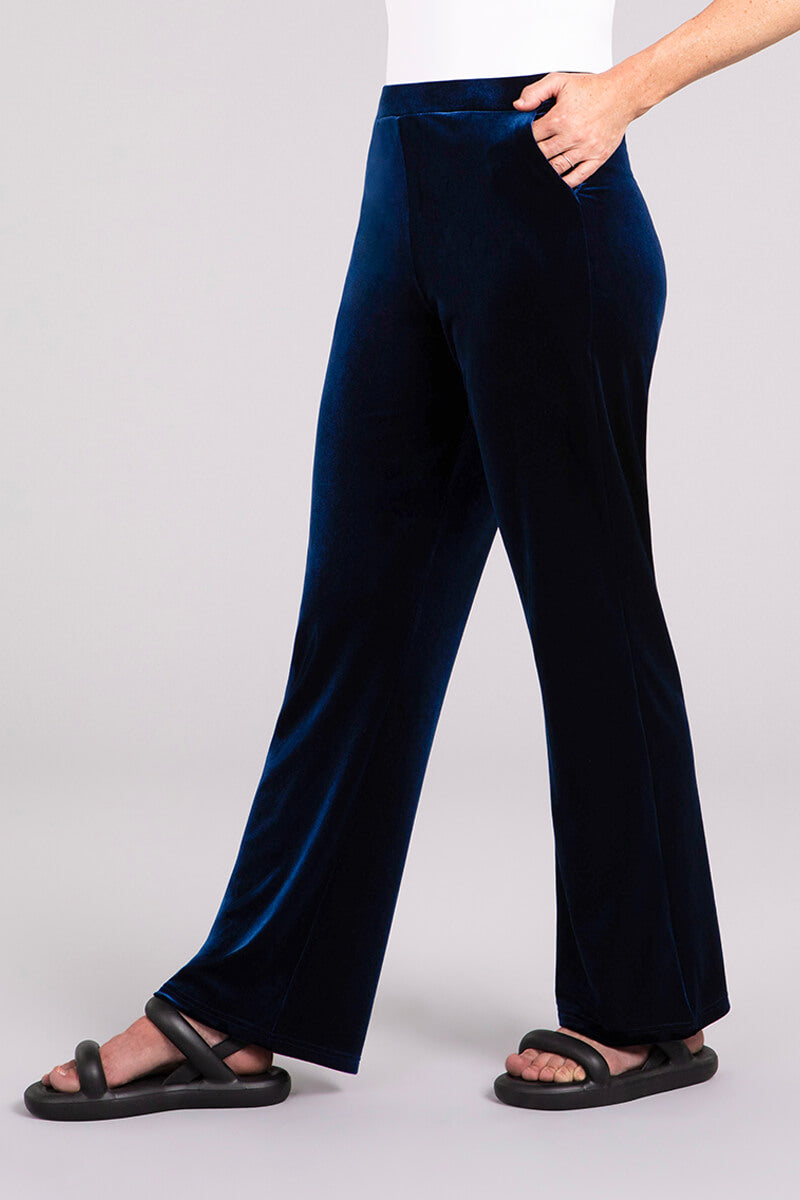 Midnight Blue Velvet Wide Leg Trousers