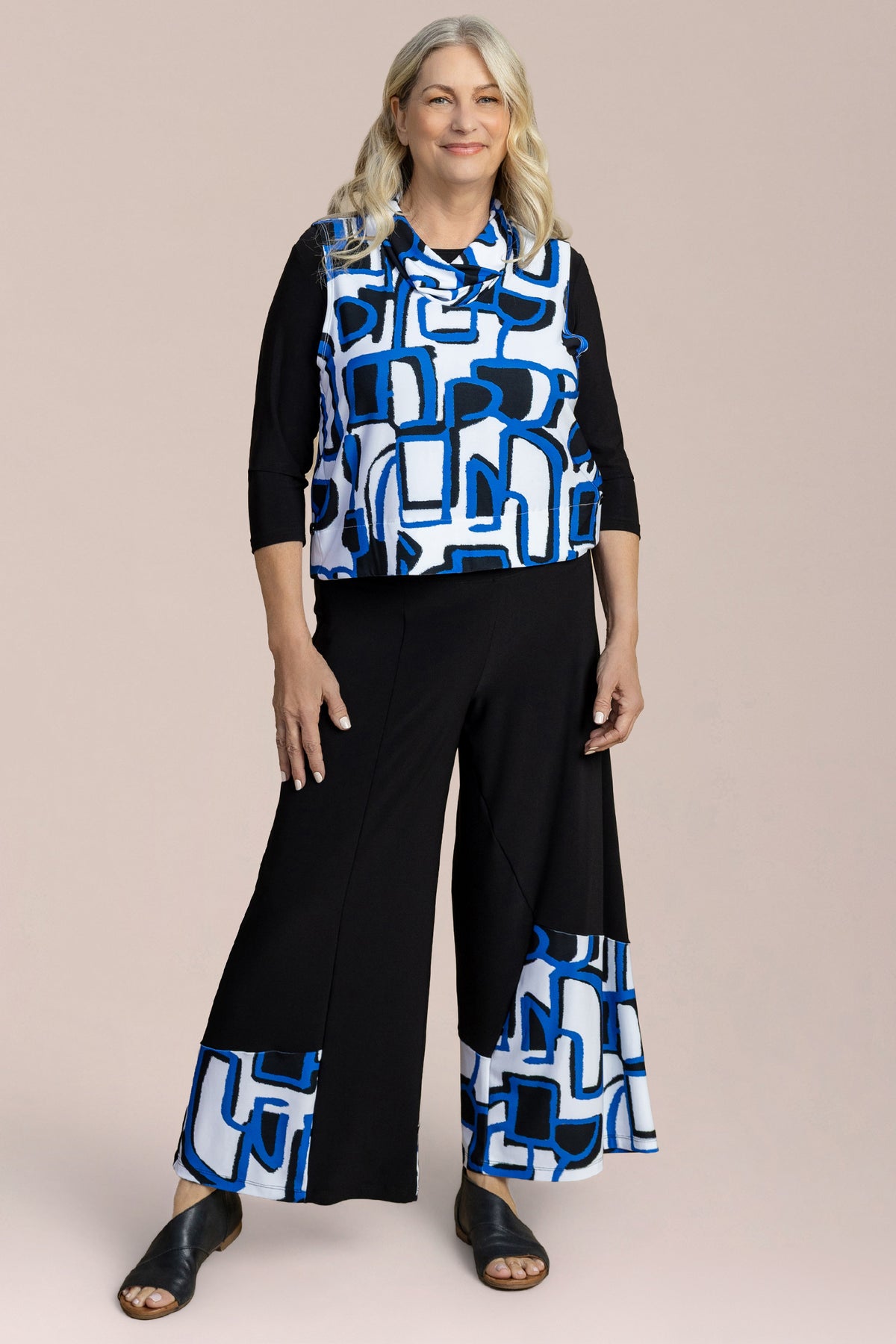 Wide Leg Crop,  Blocked Print