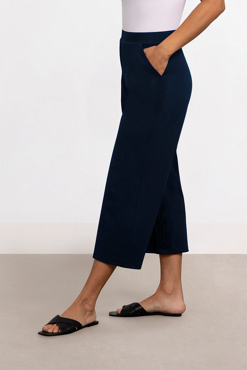 Lux Ponte Nu Wide Leg Crop, Navy